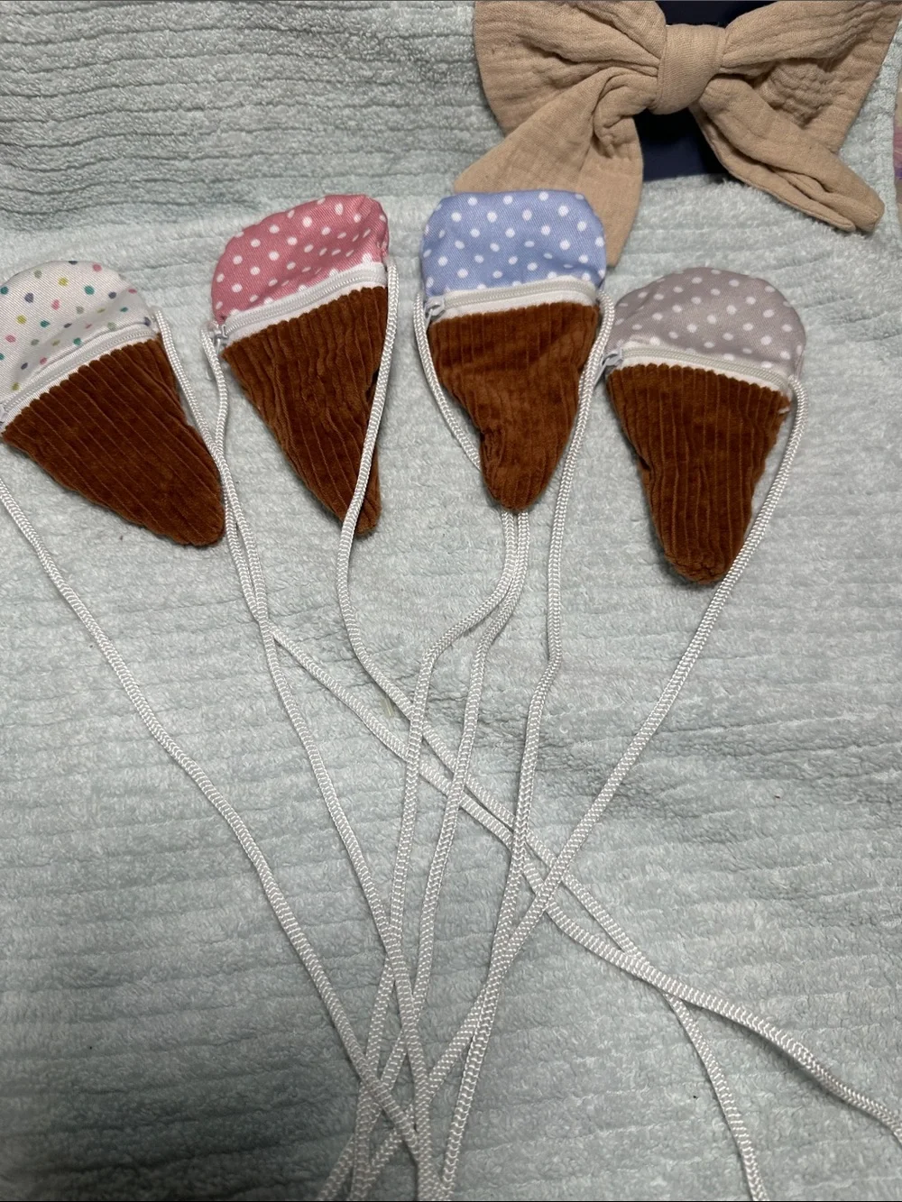 Kids Polka Dot Ice Cream Cone Crossbody Bag - Brown & Pastel 4 pc set NWT